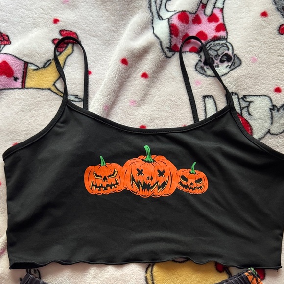 Pumpkin Print Black and Orange Pajama Set - Picture 2 of 6